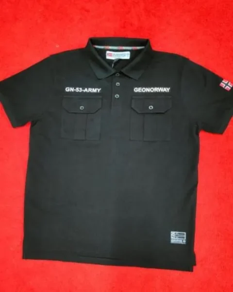 Double Pocket Black Polo