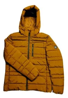 Ochre Yellow Hooded Puffer Jacket